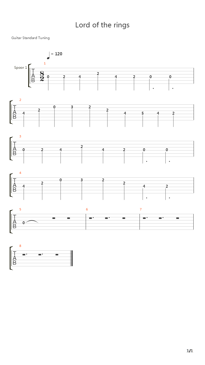 Lord Of The Rings(指环王) - Theme吉他谱