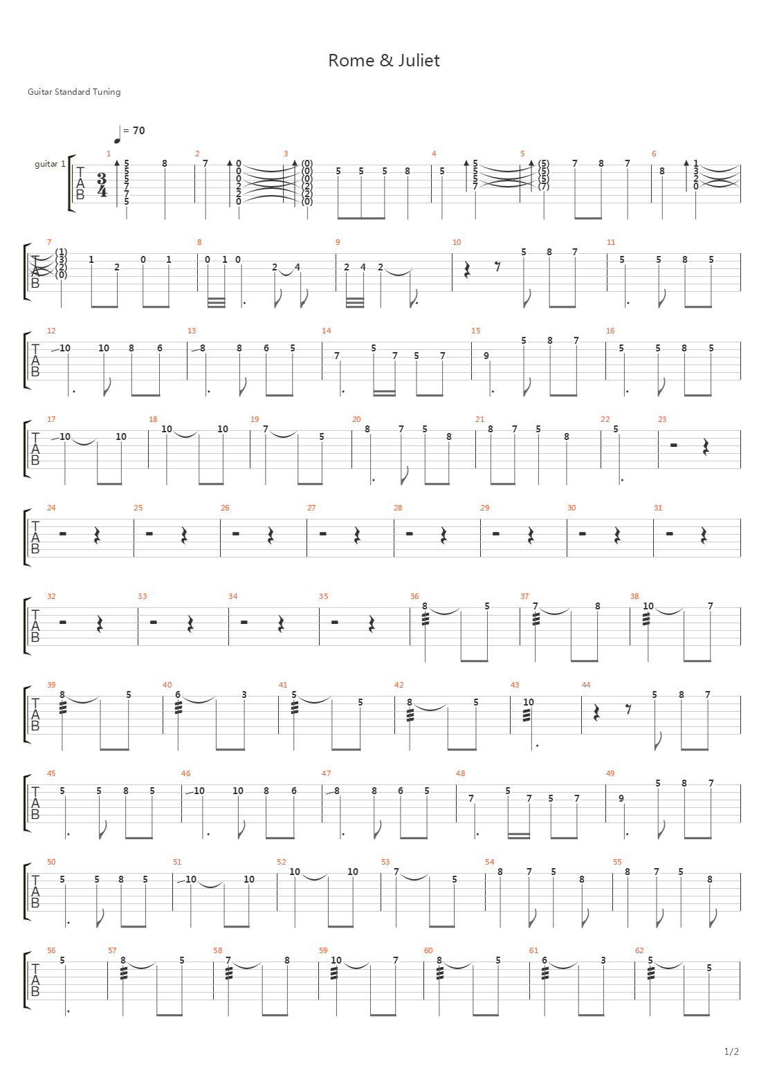 Romeo And Juliet(罗密欧与朱丽叶) - Theme吉他谱