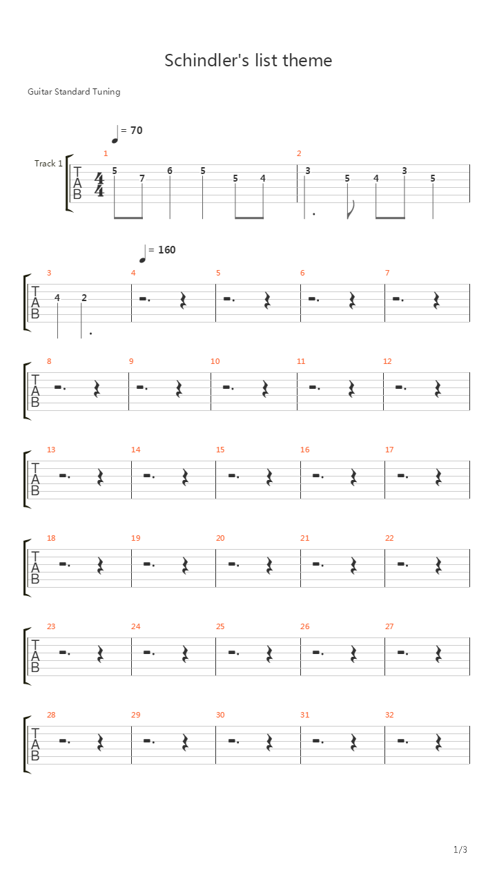 Theme From Schindler's List(辛德勒名单)吉他谱