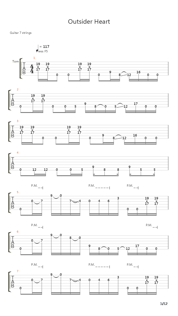 Outsider Heart吉他谱