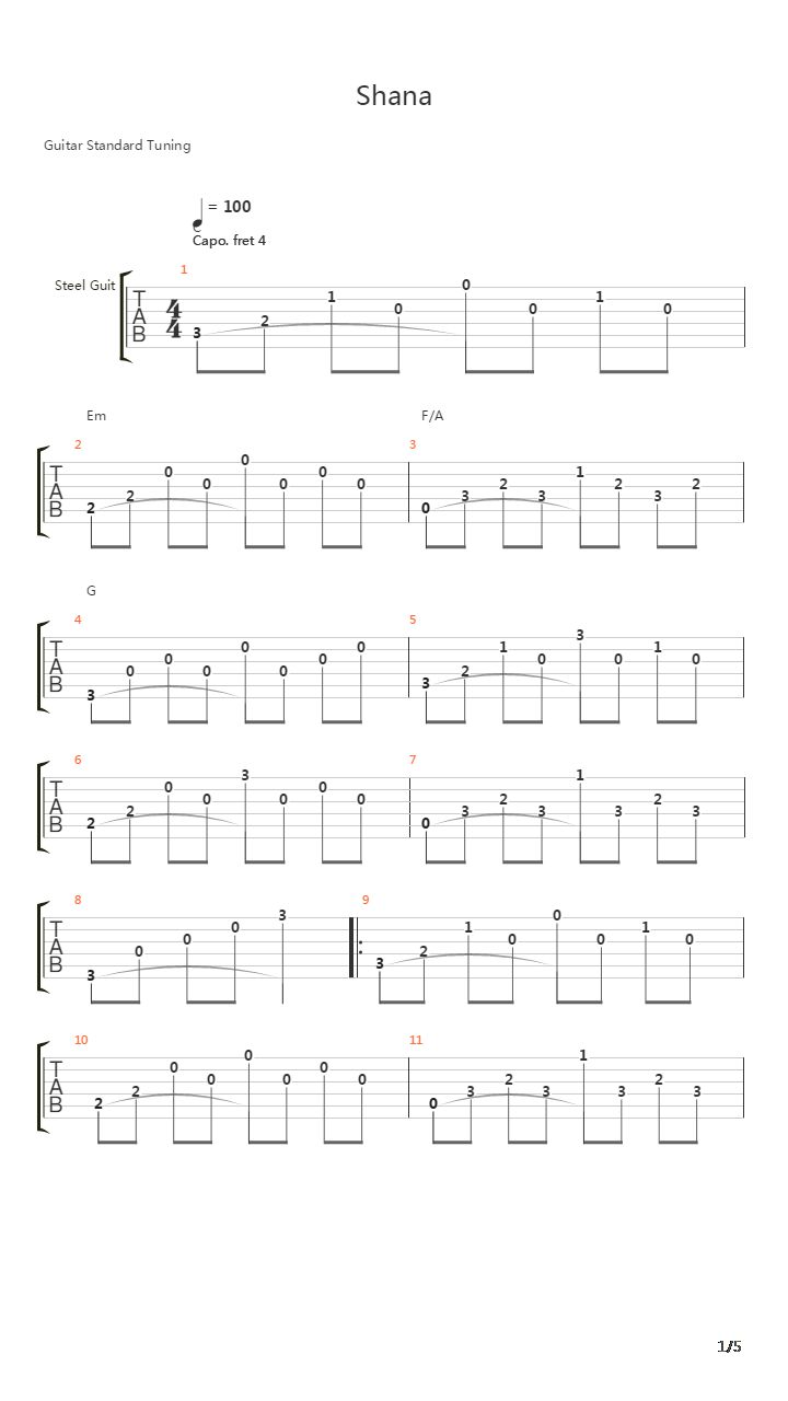 Shana吉他谱