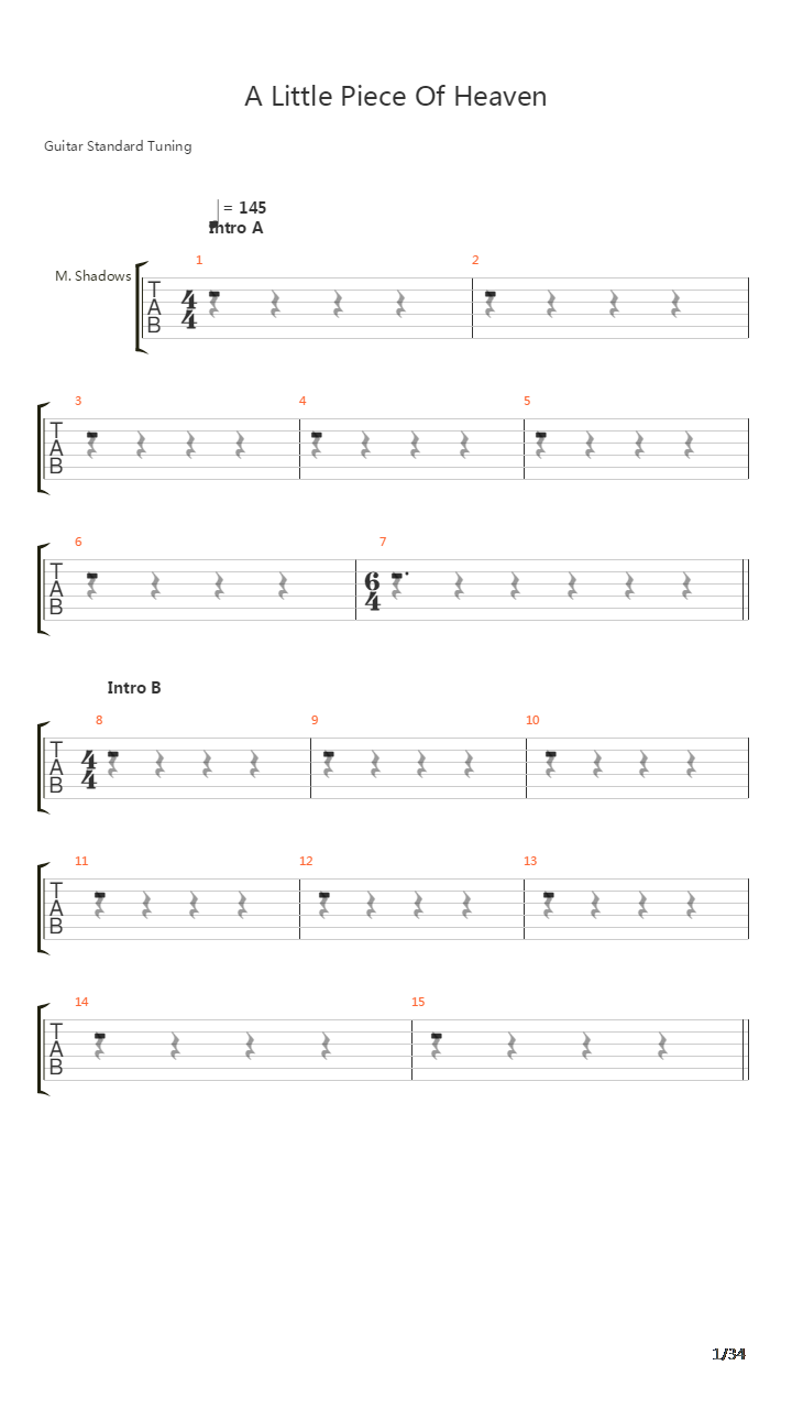A Little Piece of Heaven吉他谱