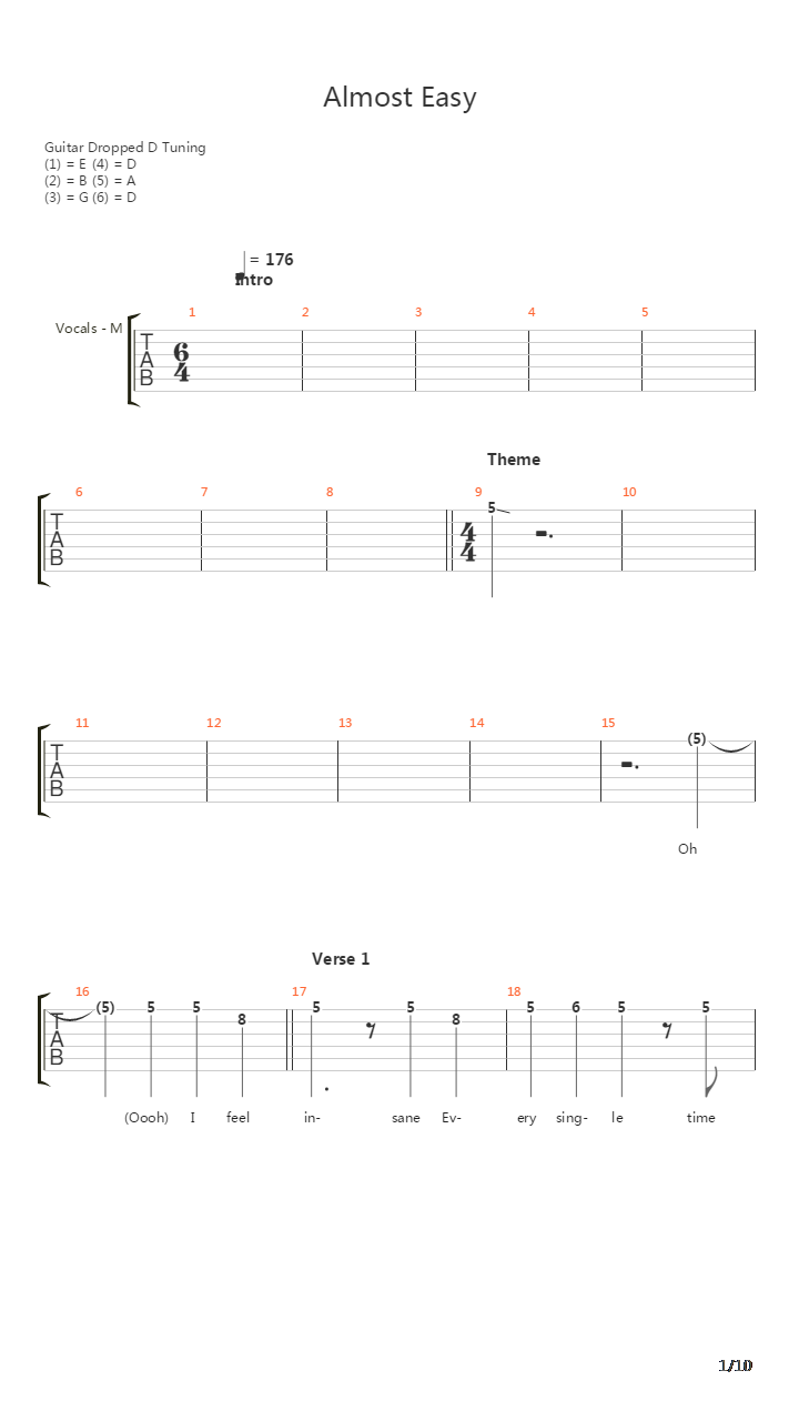Almost Easy (Drop D)吉他谱