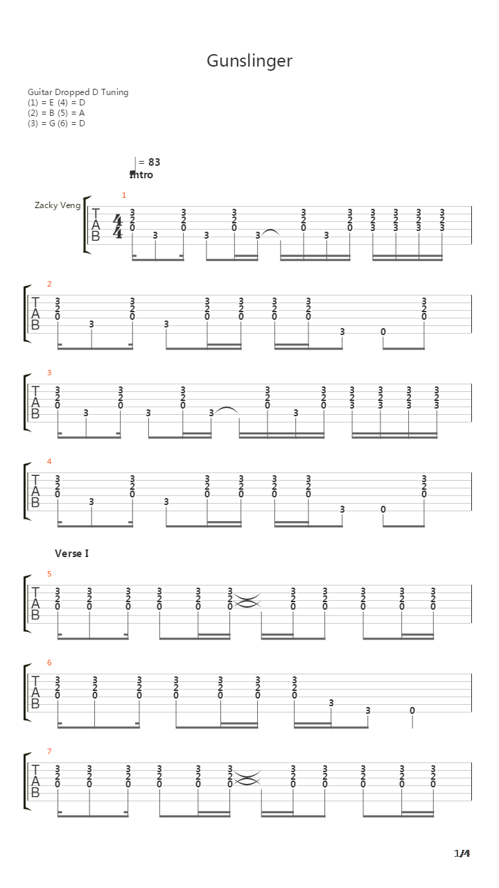 Gunslinger吉他谱