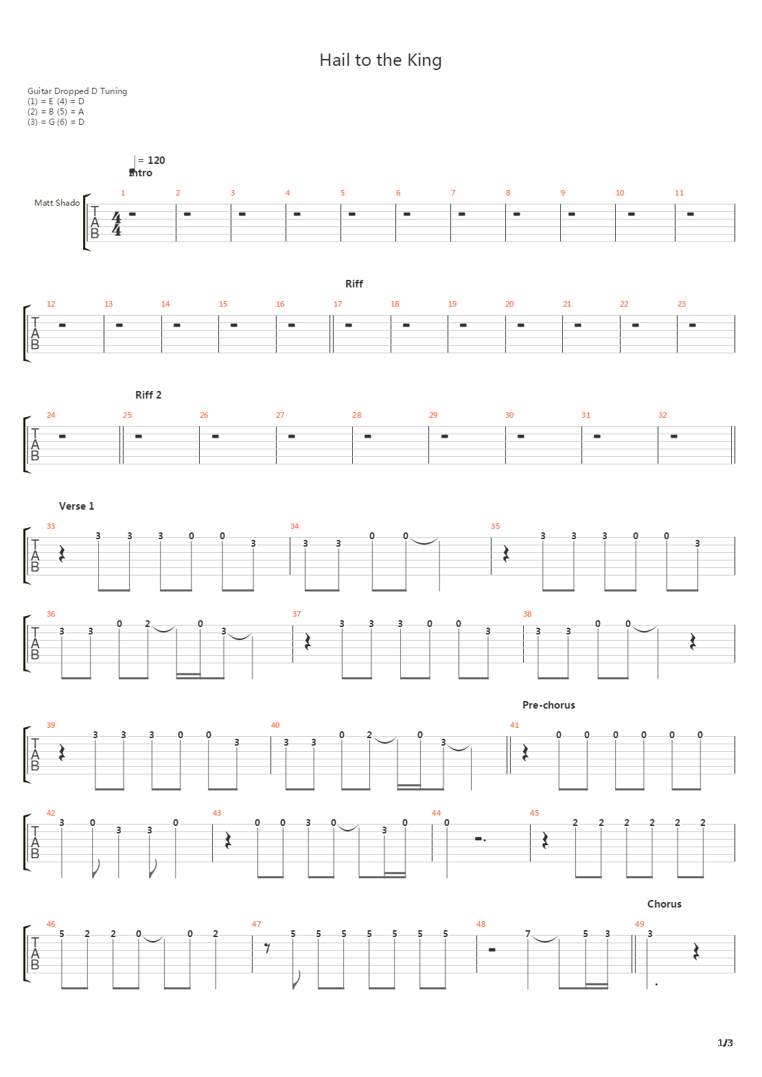 Hail To The King (Drop D)吉他谱
