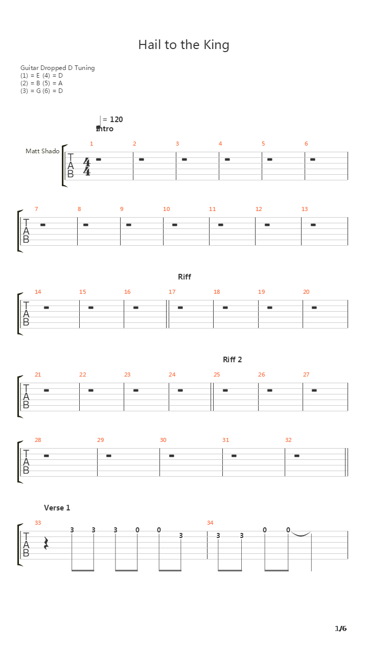 Hail To The King (Drop D)吉他谱