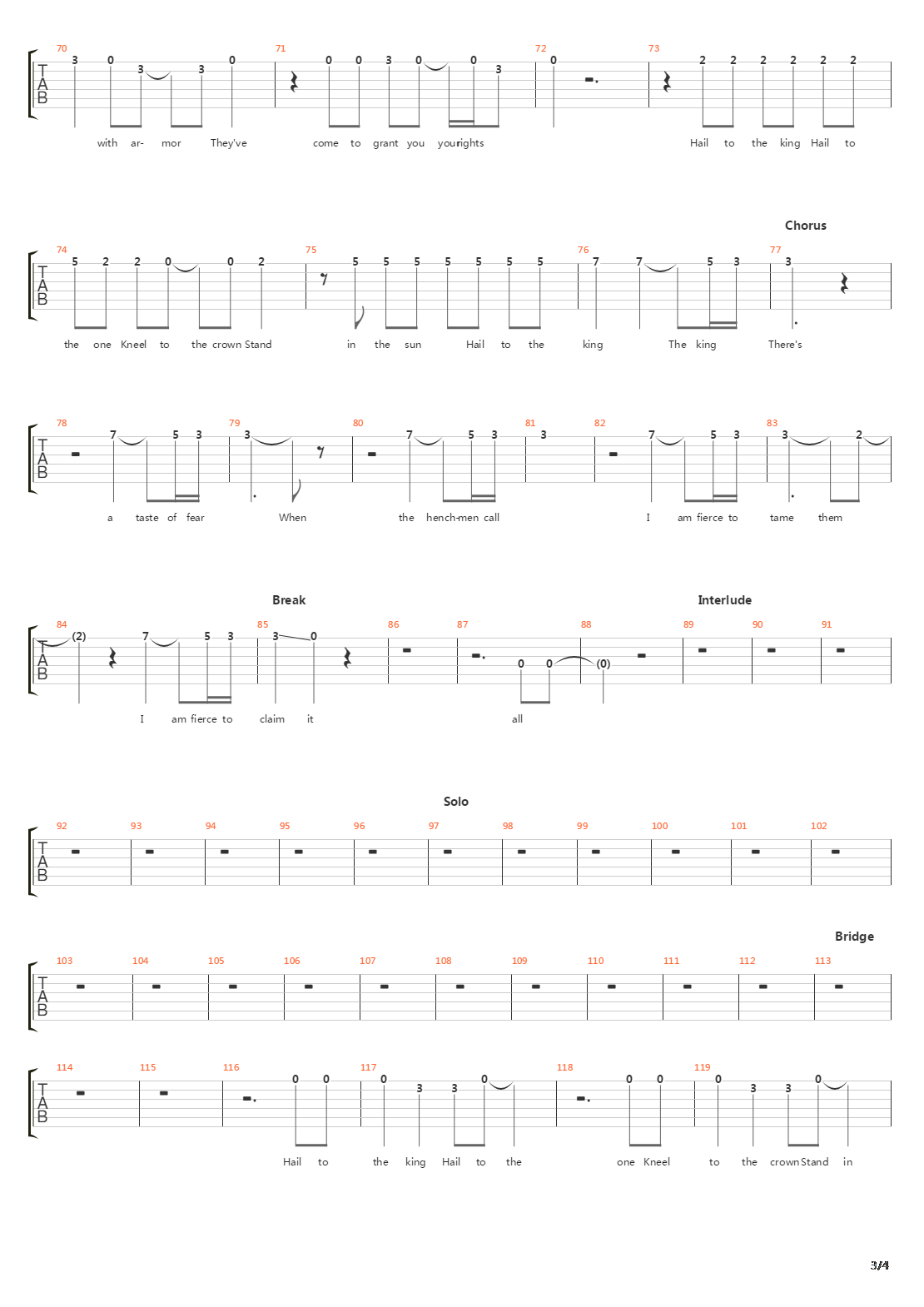 Hail To The King吉他谱