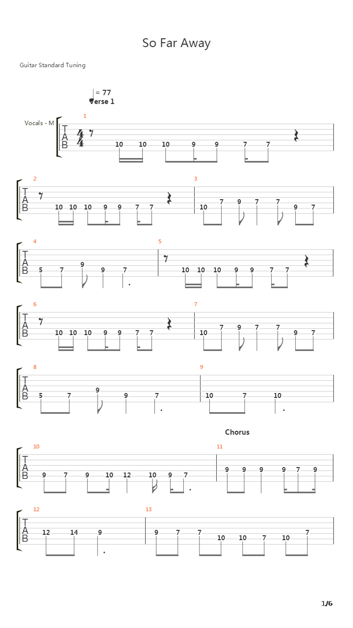 So Far Away吉他谱