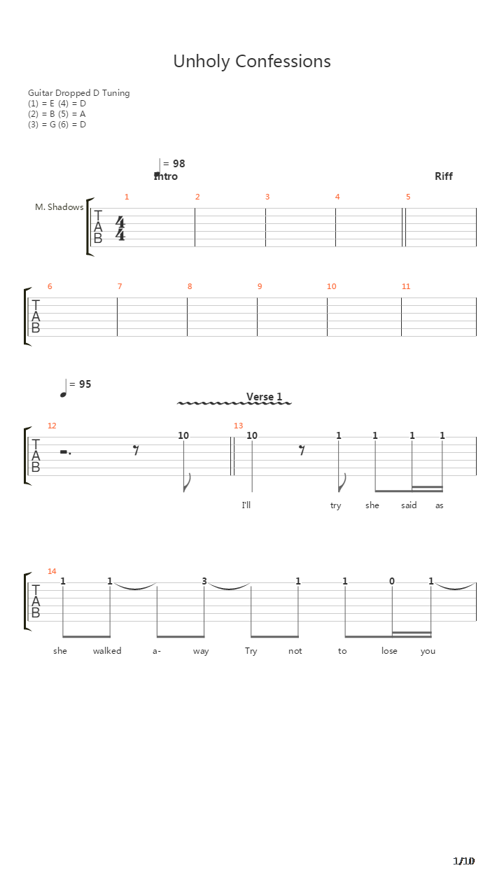 Unholy Confessions吉他谱