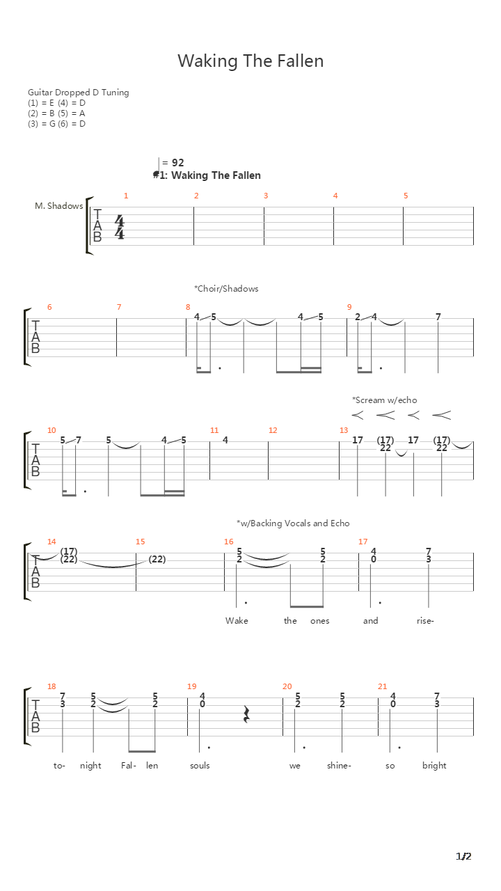 Waking The Fallen吉他谱