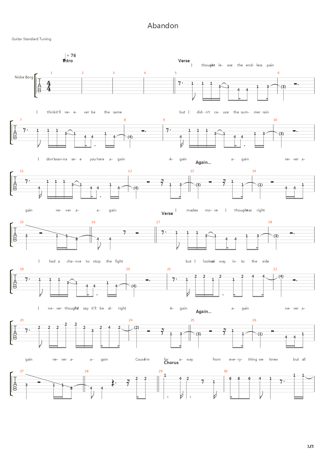 Abandon吉他谱