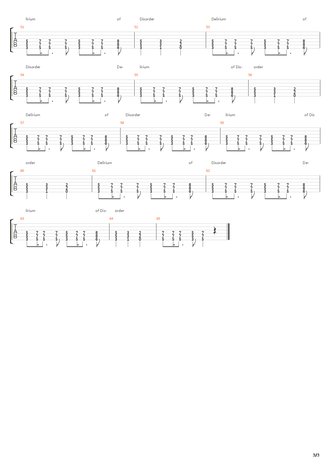 Delirium Of Disorder吉他谱