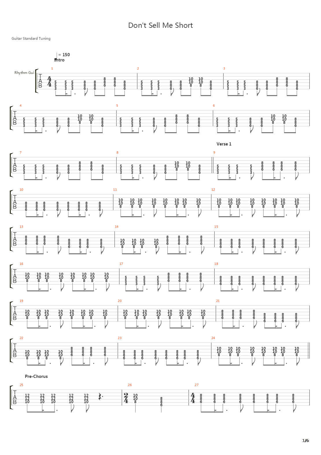 Don't Sell Me Short吉他谱