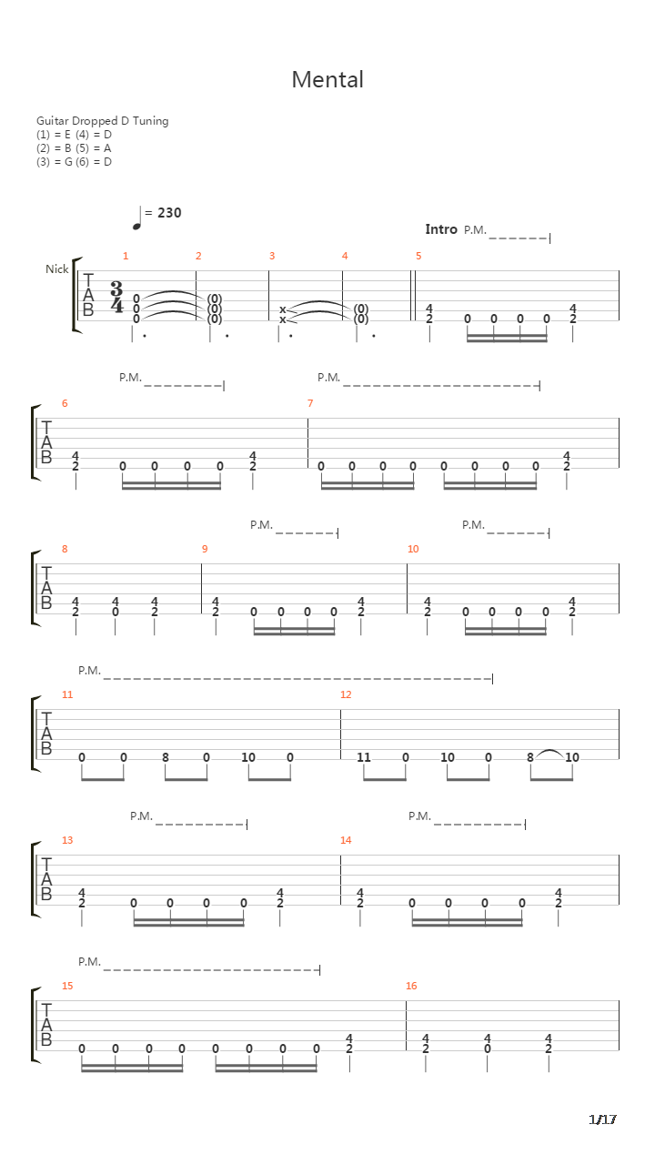 Mental吉他谱