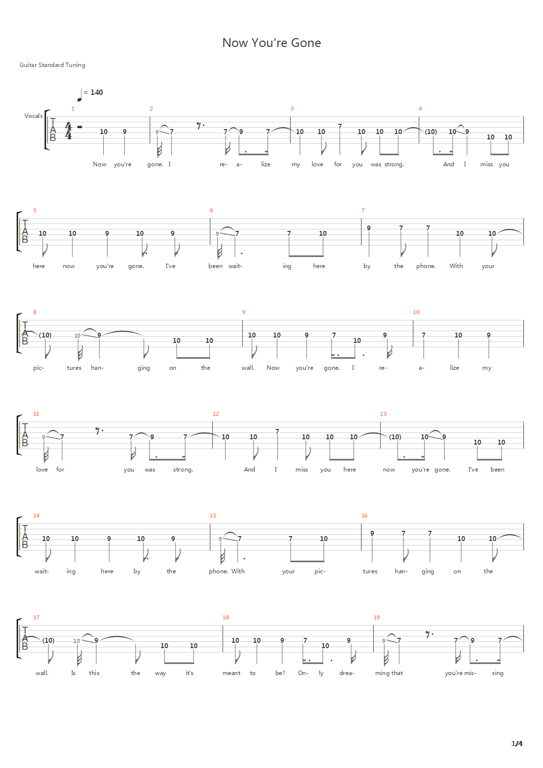 Now You're Gone吉他谱