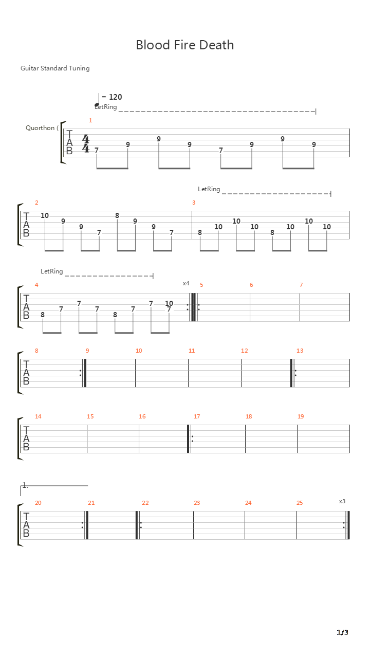 Blood, Fire, Death吉他谱