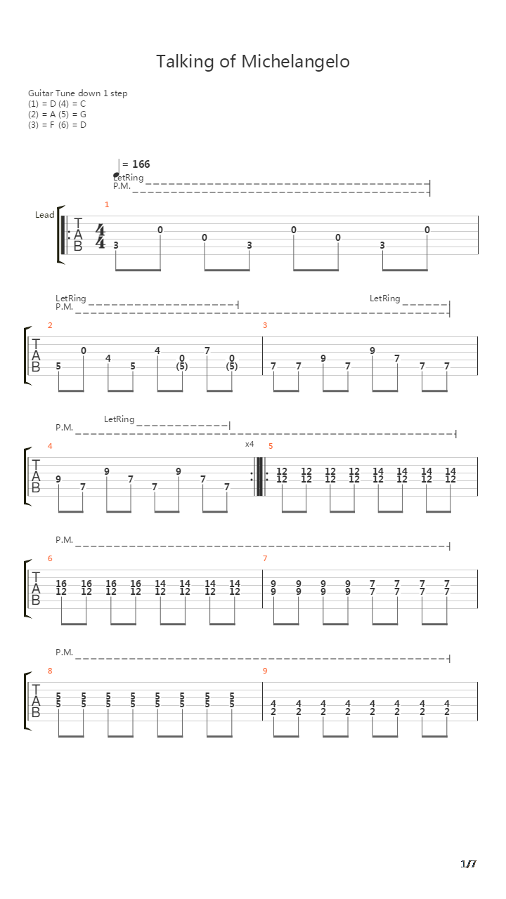 Talking Of Michelangelo吉他谱
