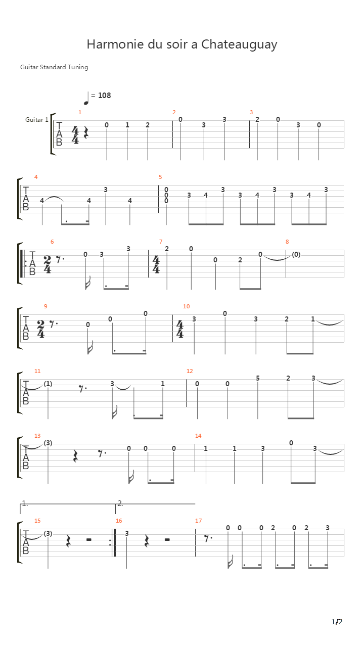 Harmonie Du Soir A Chateauguay吉他谱