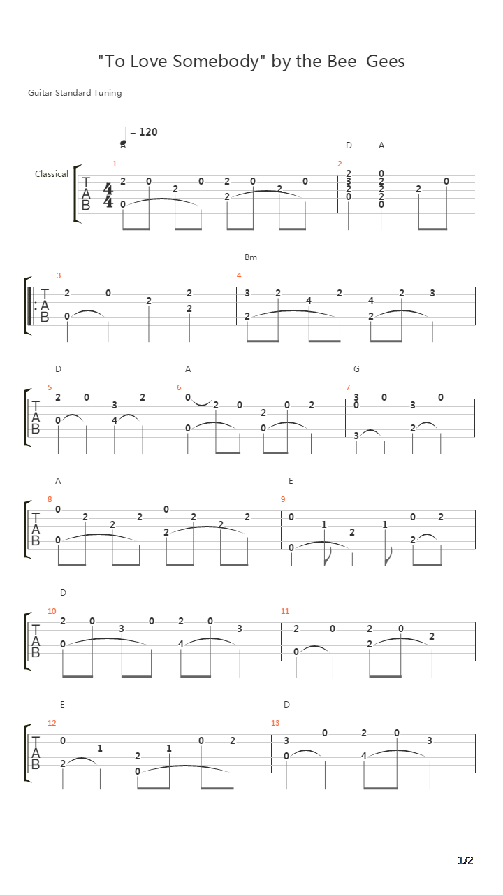 To Love Somebody吉他谱