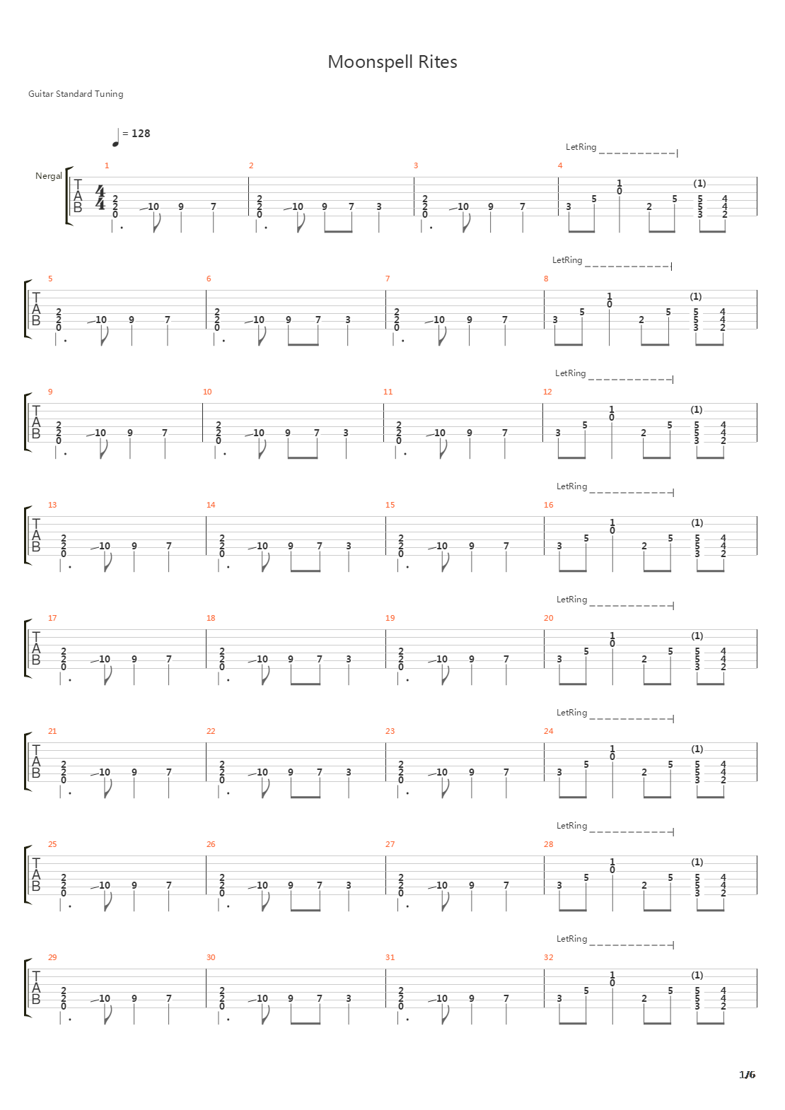 Moonspell Rites吉他谱