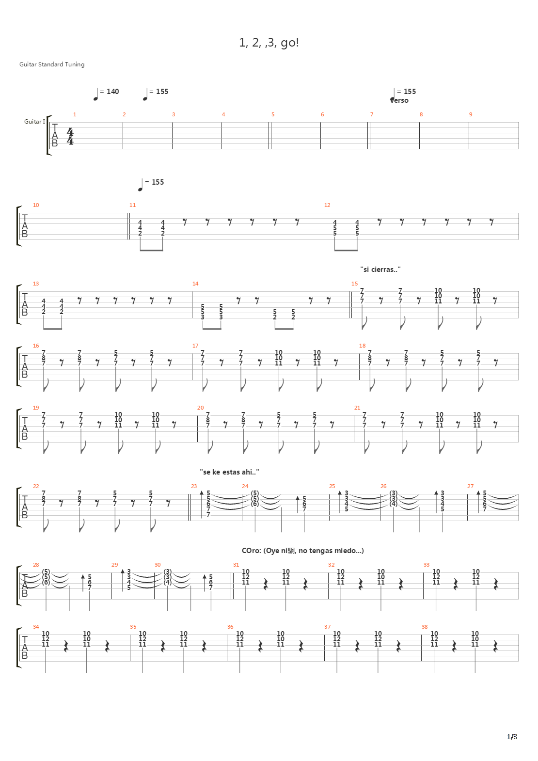1 2 3 Go吉他谱