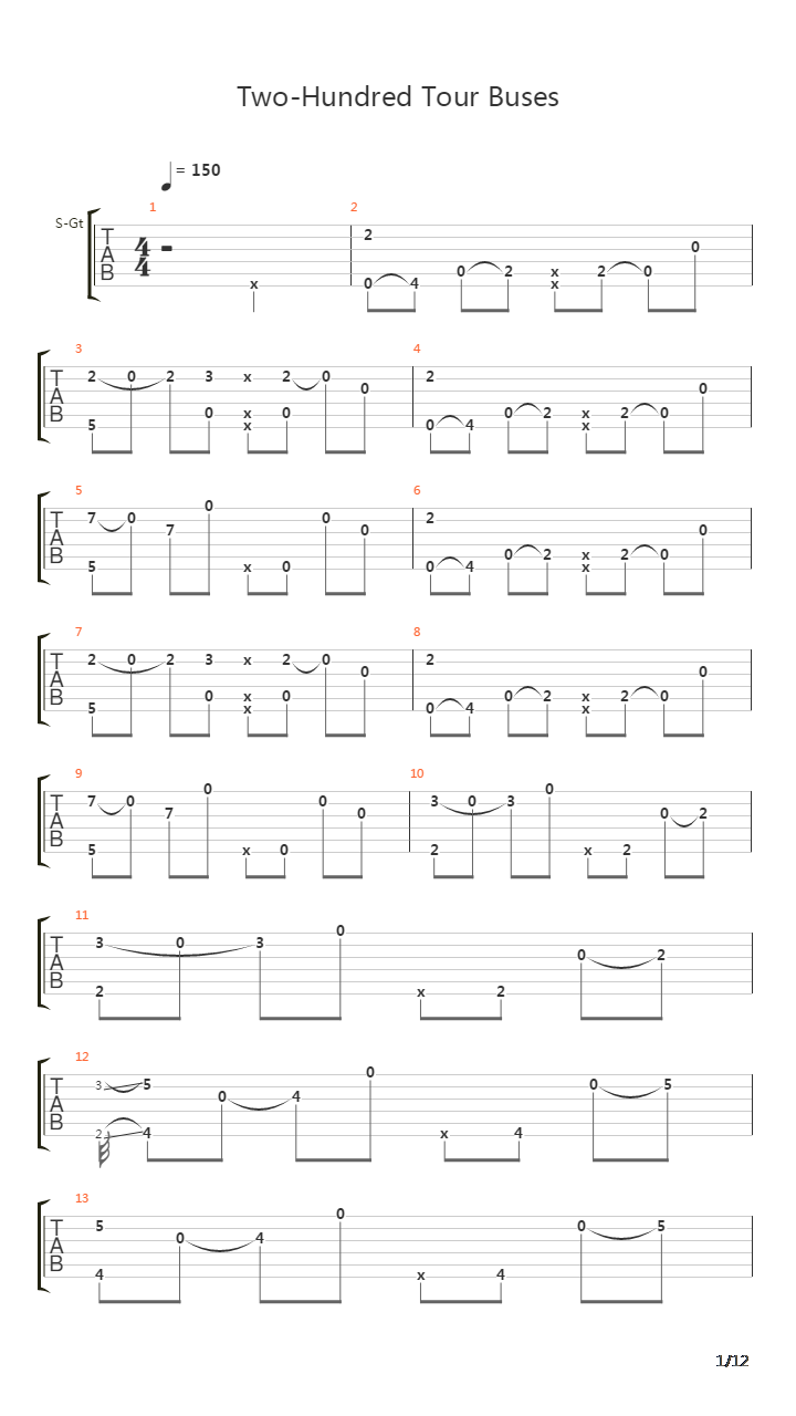 Two Hundred Tour Buses吉他谱