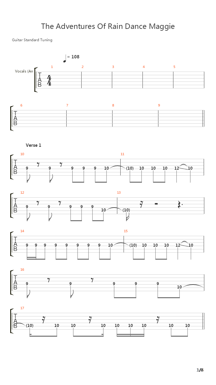 The Adventures of Rain Dance Maggie吉他谱