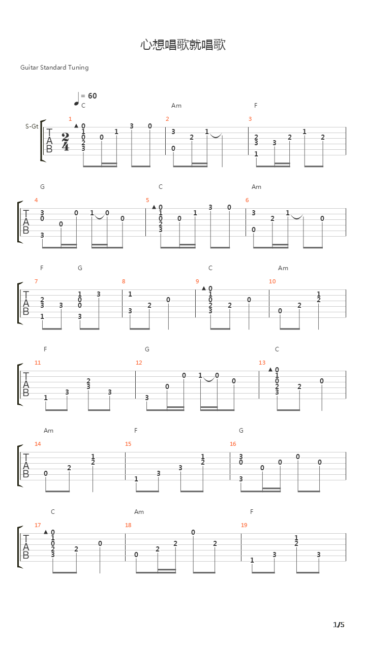 心想唱歌就唱歌(程璧，符瑞)吉他谱