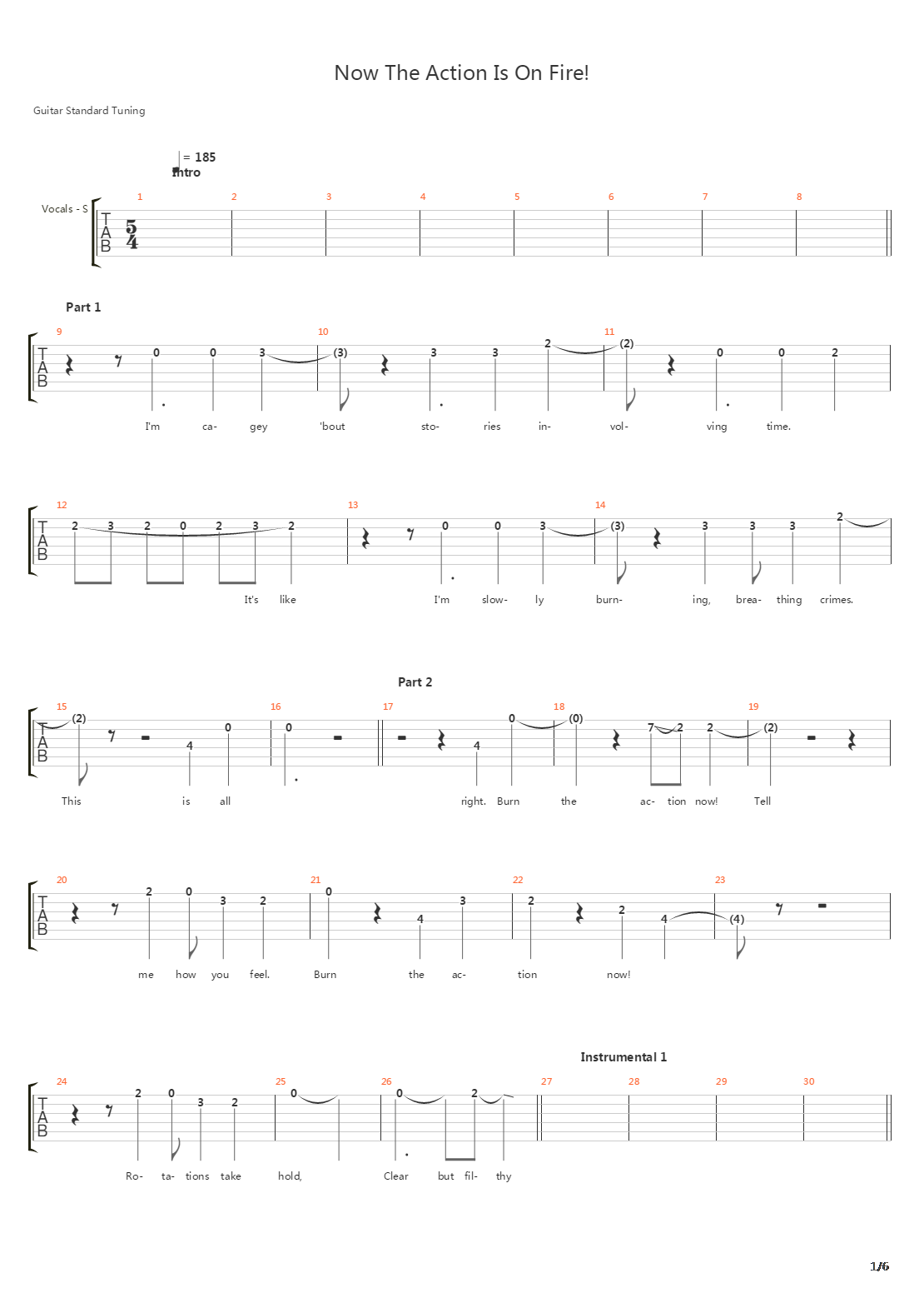 Now The Action Is On Fire吉他谱