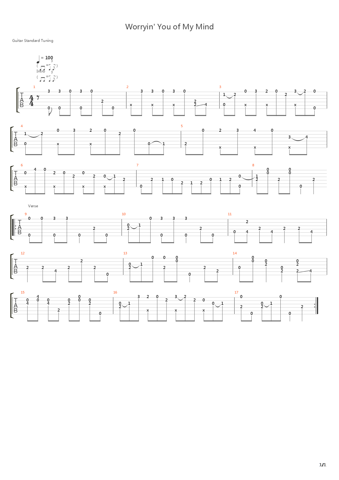 Worryin You Off My Mind吉他谱