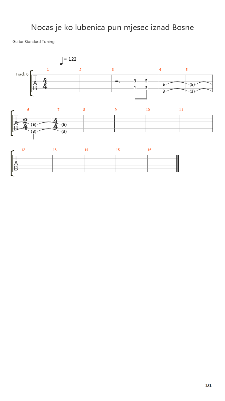 Nocas Je Ko Lubenica (Intro)吉他谱