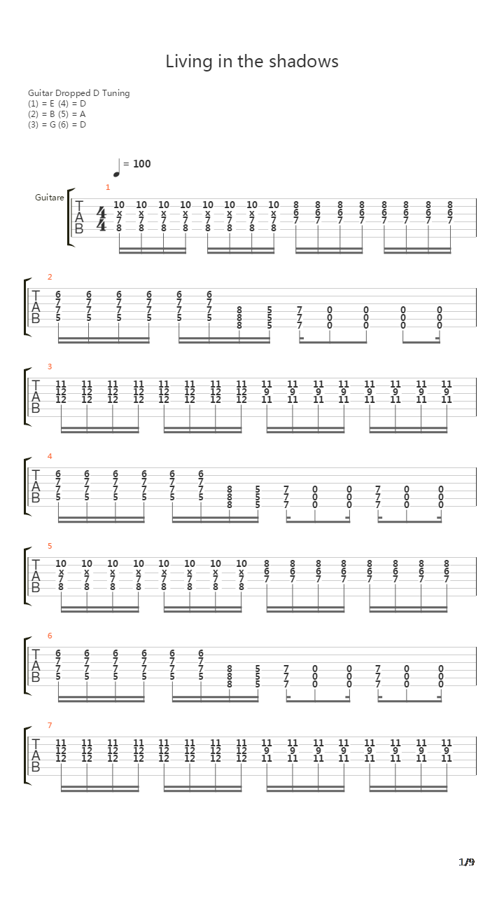 Living In The Shadows吉他谱