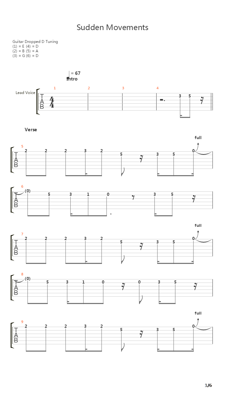 Sudden Movements吉他谱