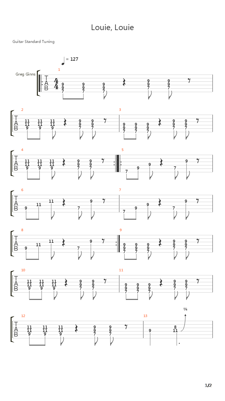 Louie Louie吉他谱