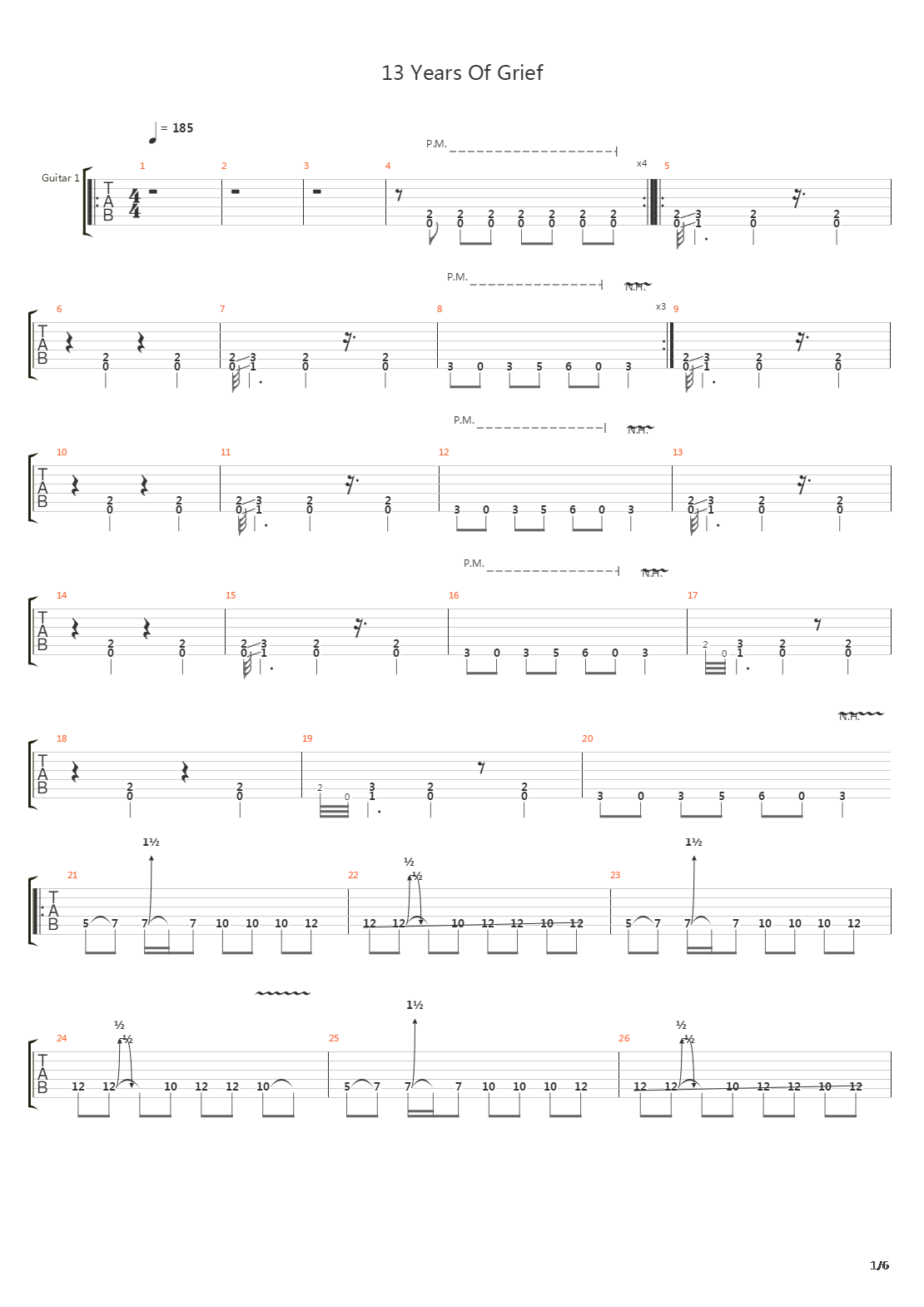 13 Years Of Grief吉他谱