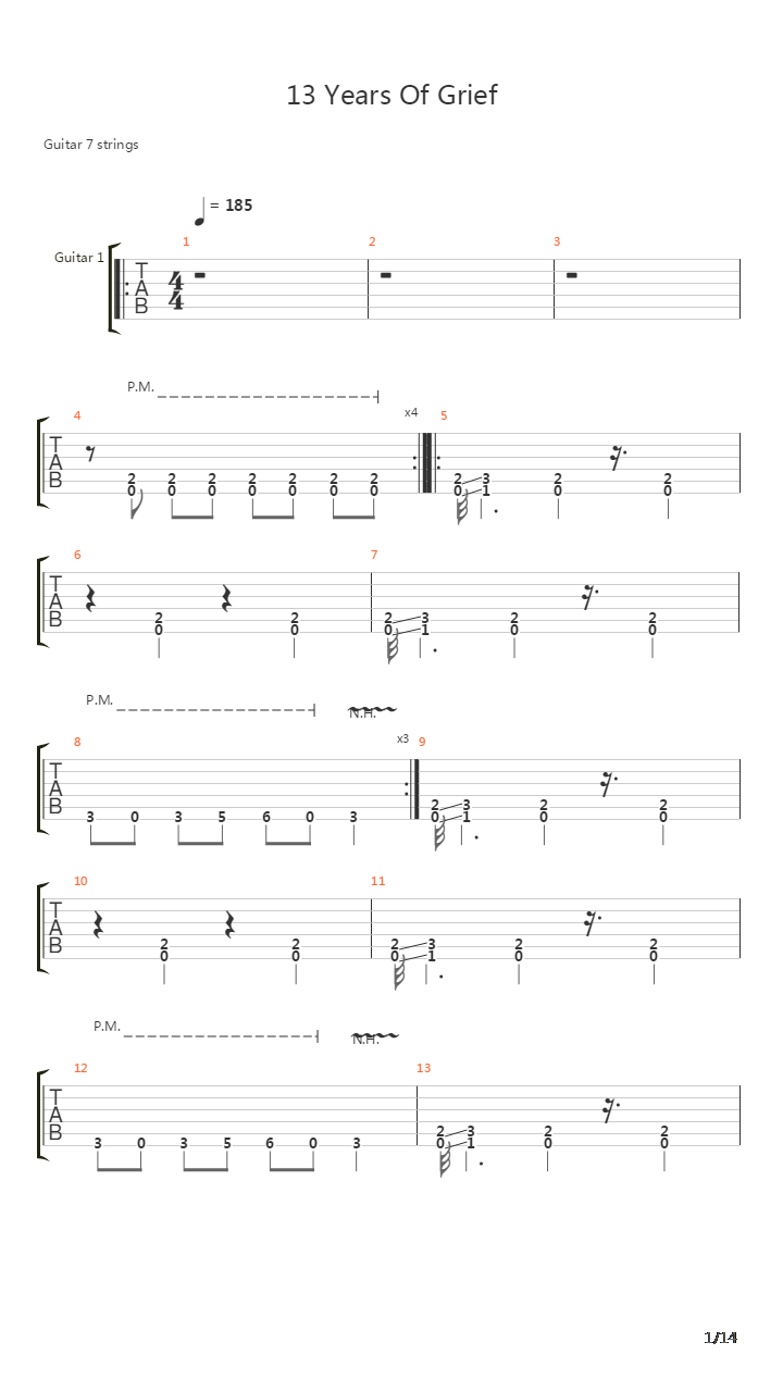 13 Years Of Grief吉他谱