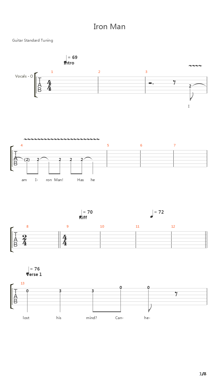 Iron Man吉他谱