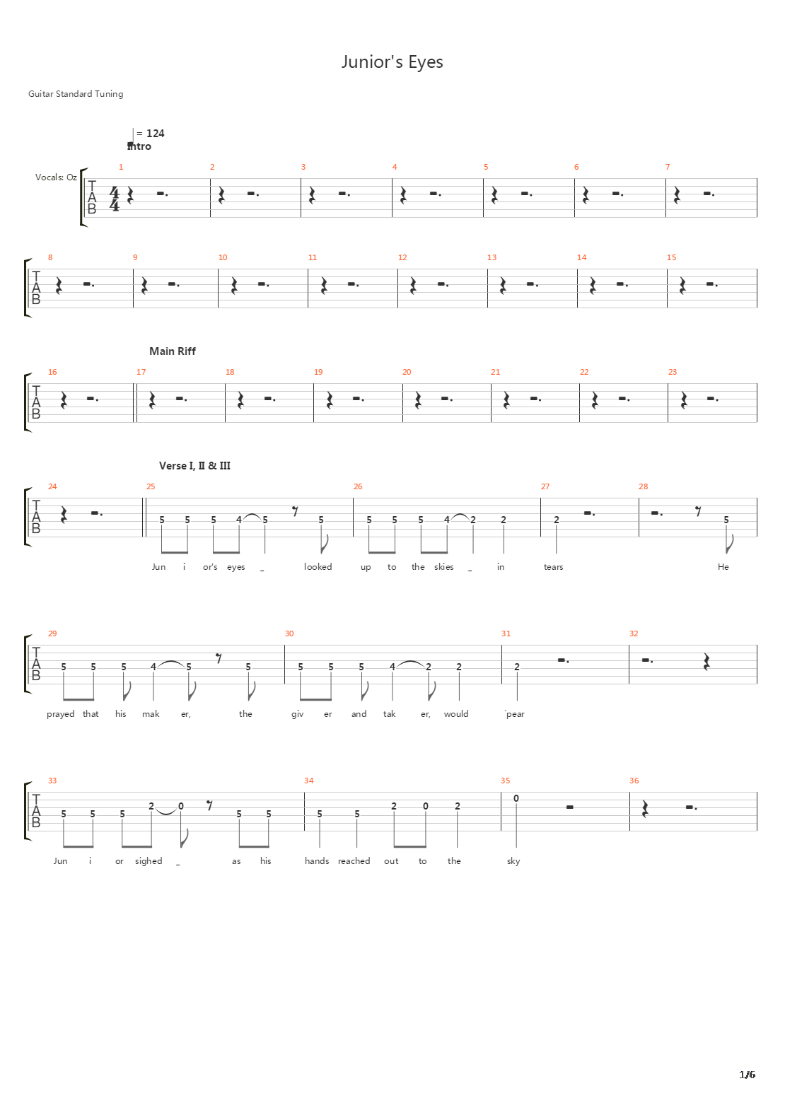 Junior's Eyes吉他谱