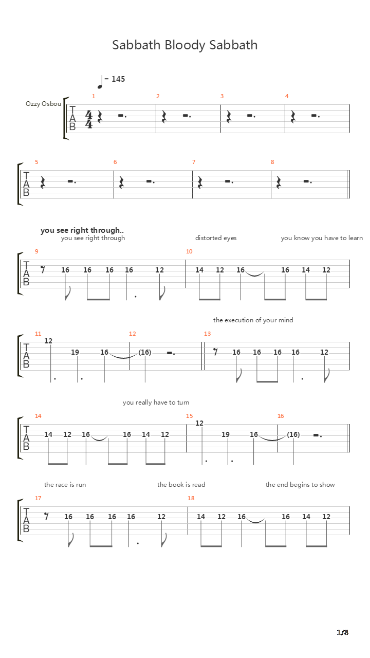Sabbath Bloody Sabbath吉他谱