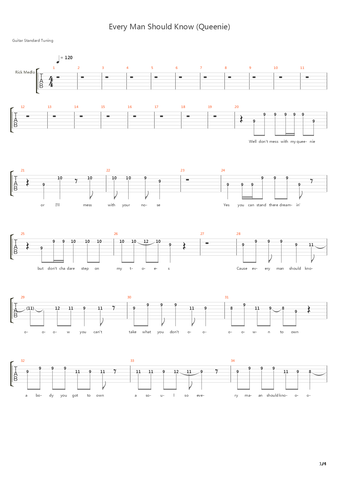 Every Man Should Know Queenie吉他谱