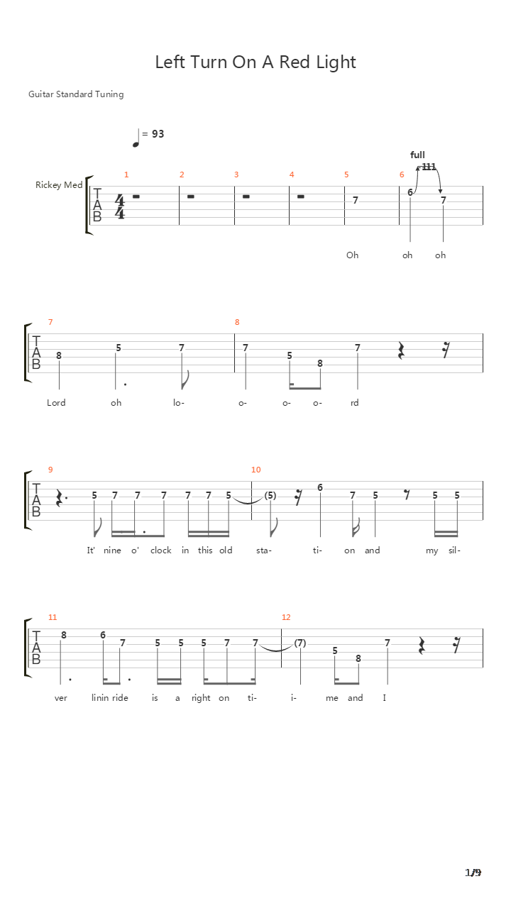 Left Turn On A Red Light吉他谱