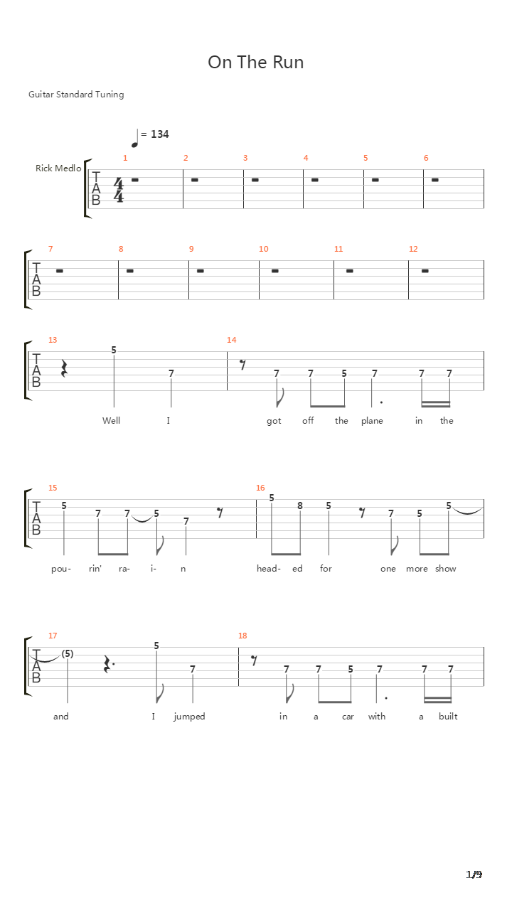 On The Run吉他谱