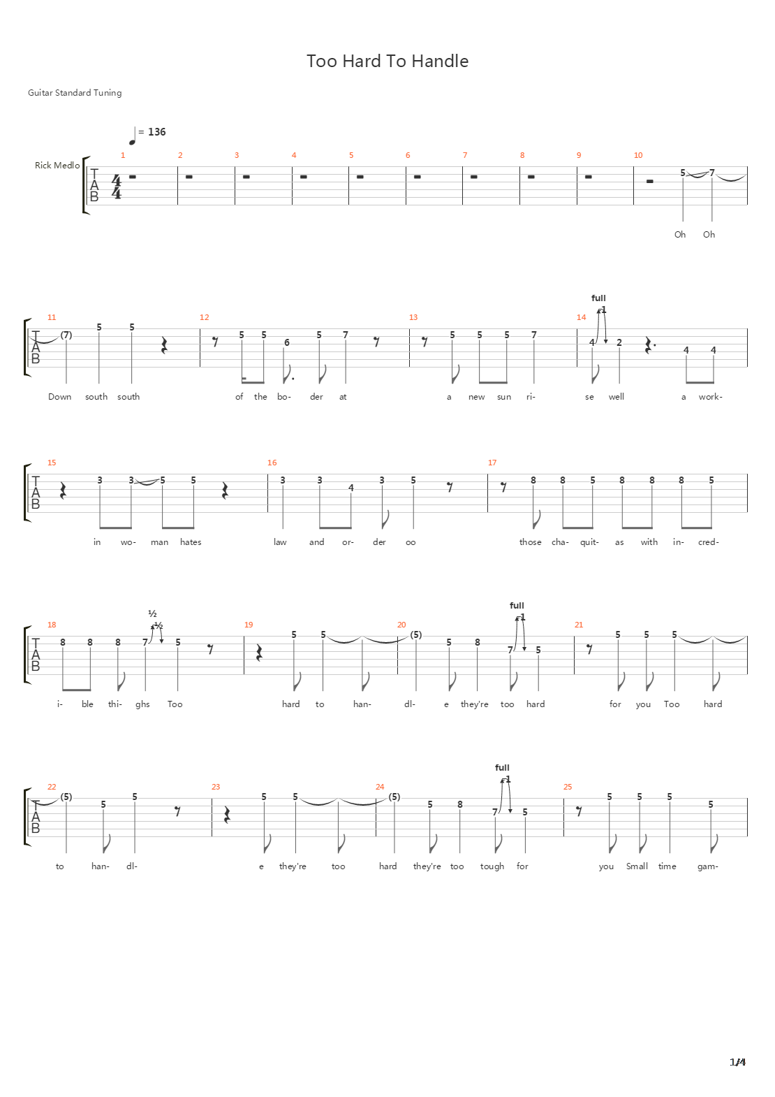 Too Hard To Handle吉他谱