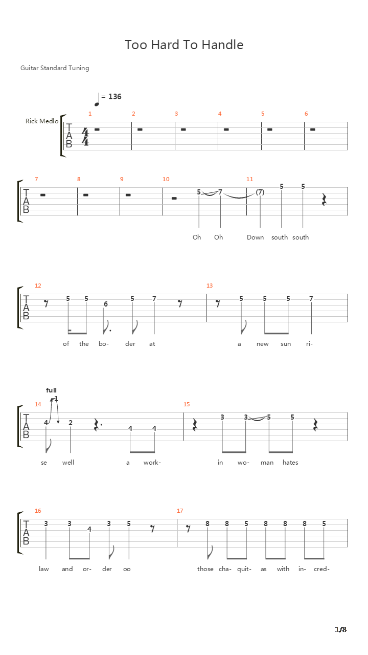 Too Hard To Handle吉他谱