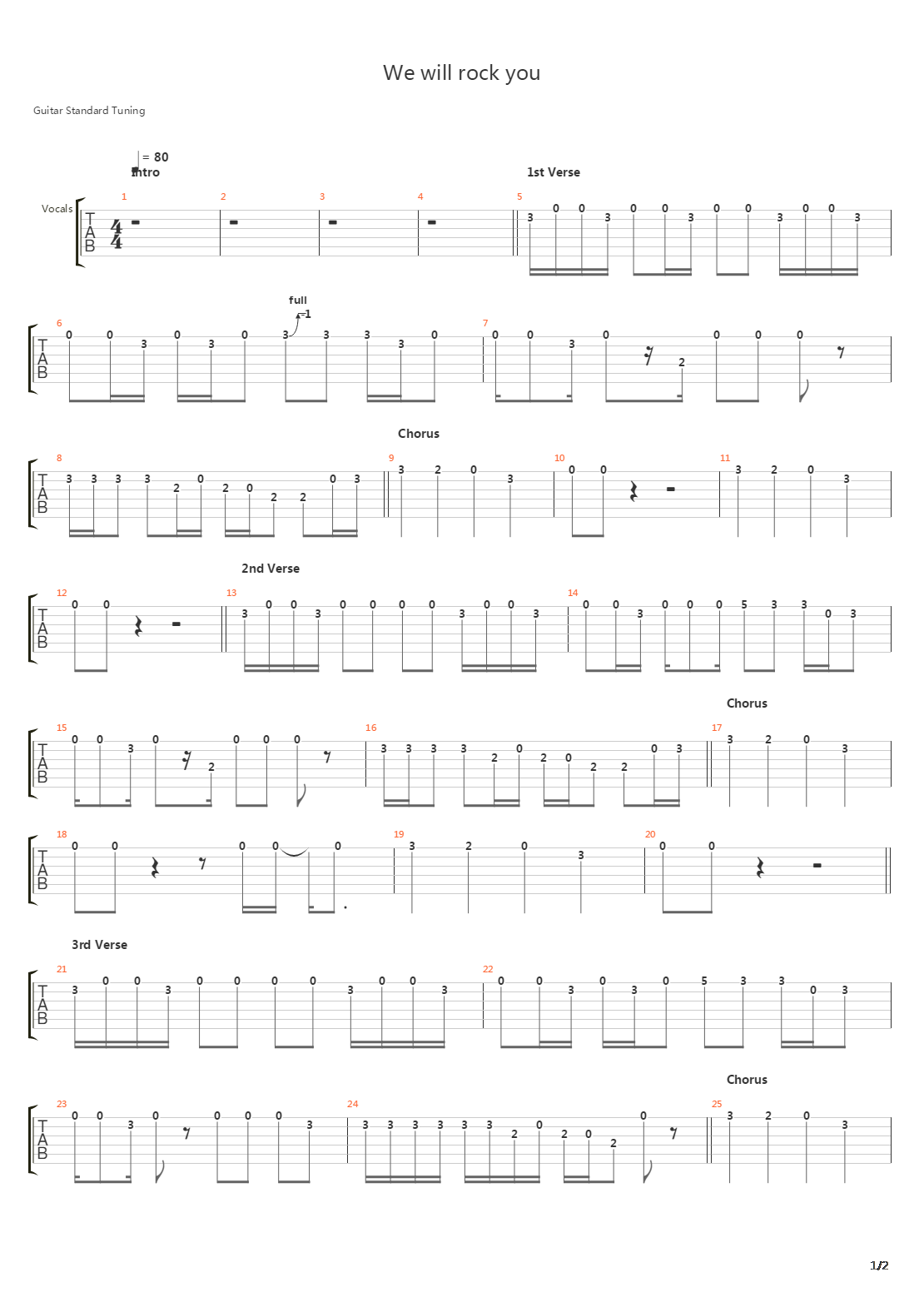We Will Rock You吉他谱