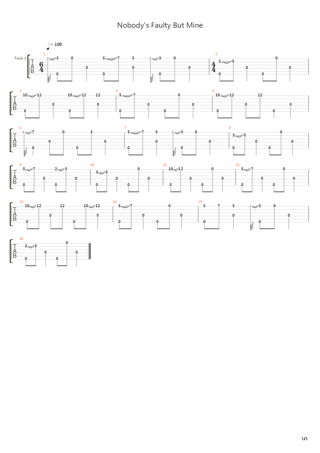 Nobodys Fault But Mine吉他谱