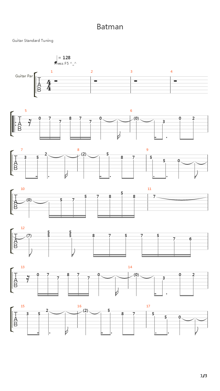 Batman(蝙蝠侠) - Streets Of Desolation Stage 1吉他谱