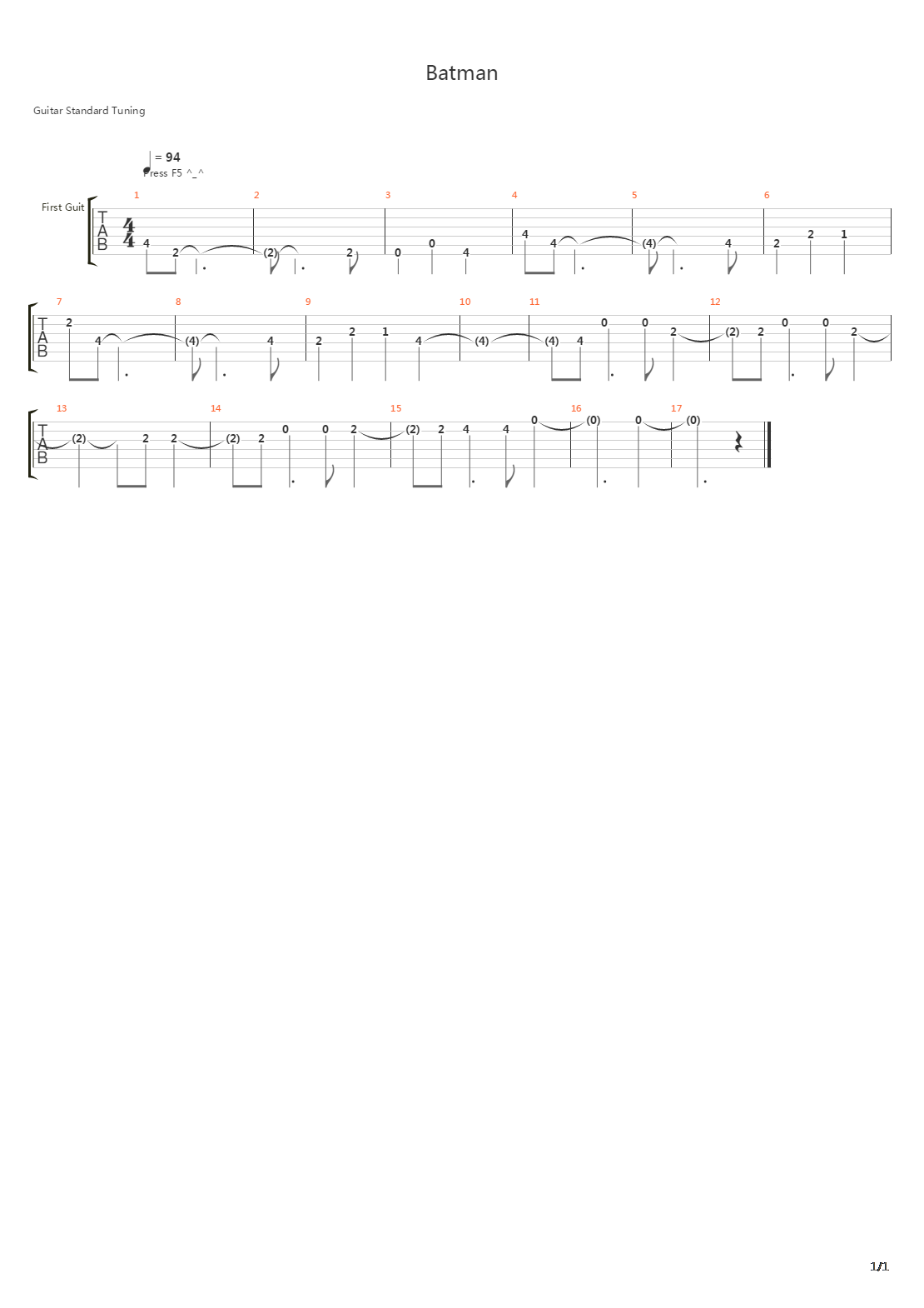 Batman(蝙蝠侠) - Opening吉他谱