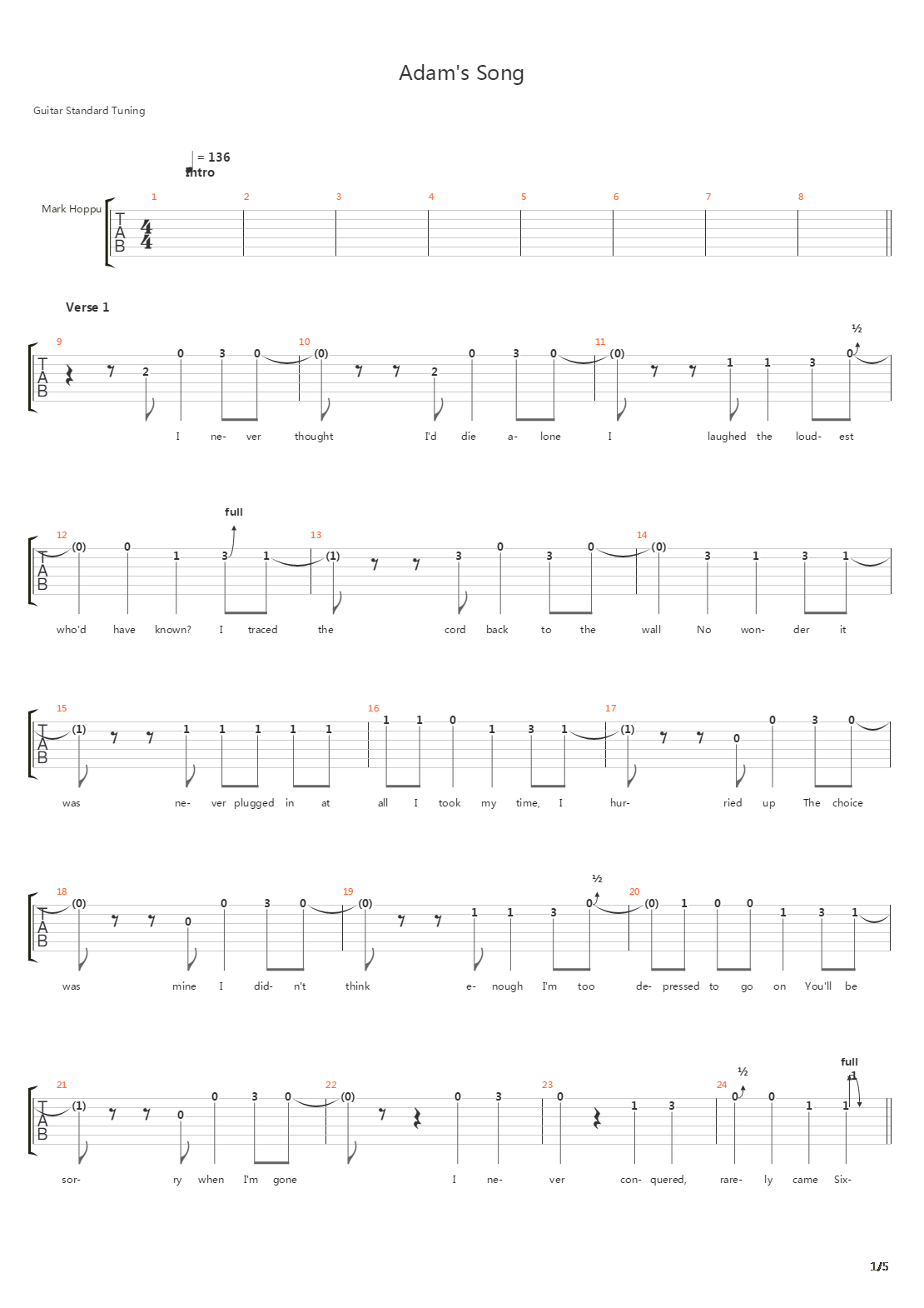 Adam's Song (2nd Version)吉他谱