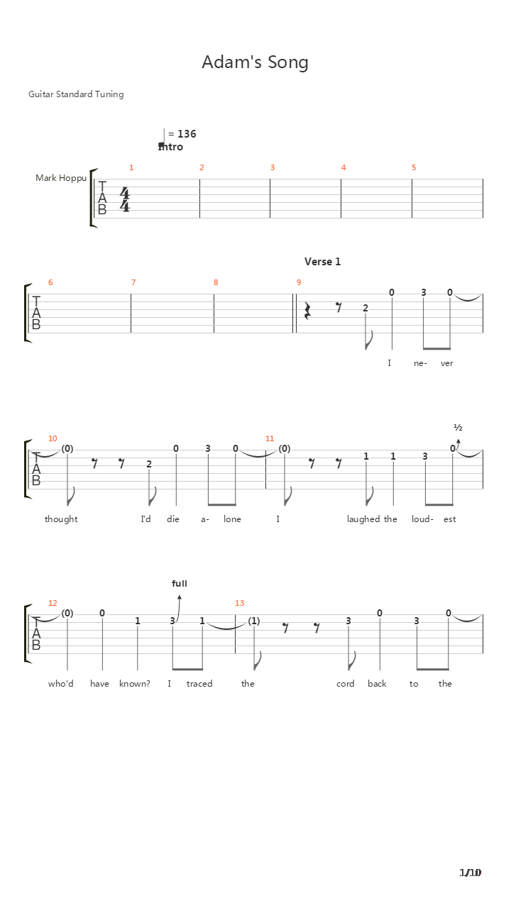 Adam's Song (2nd Version)吉他谱